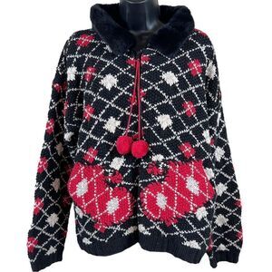 Eland Carello Argyle Style Print Ugly Christmas Sweater Zip Front Cardigan